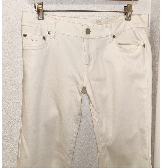 PRADA Y2k Five Pocket Slight flare low rise Regular fit White Jeans SZ: 30 (10) - Picture 3 of 14